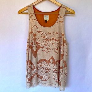 HD Paris Orange & Cream Elegant Netted Tank